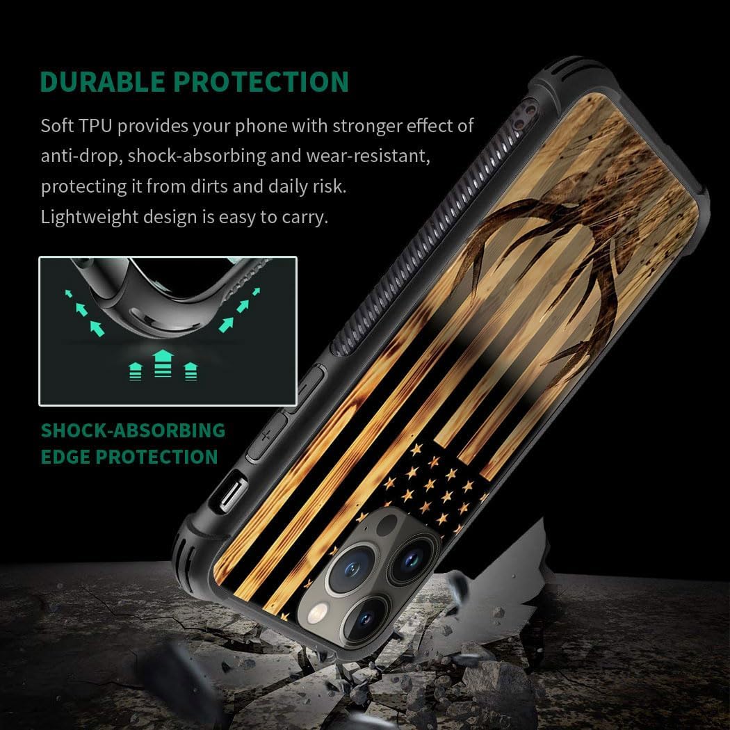 DJSOK Compatible with iPhone 15 Plus Case，Design Pattern Back Bumper Anti Scratch Reinforced Corners Soft TPU Caver,Cases for Men Women-Wood Grain American Flag Buck Hunter Deer - Image 3