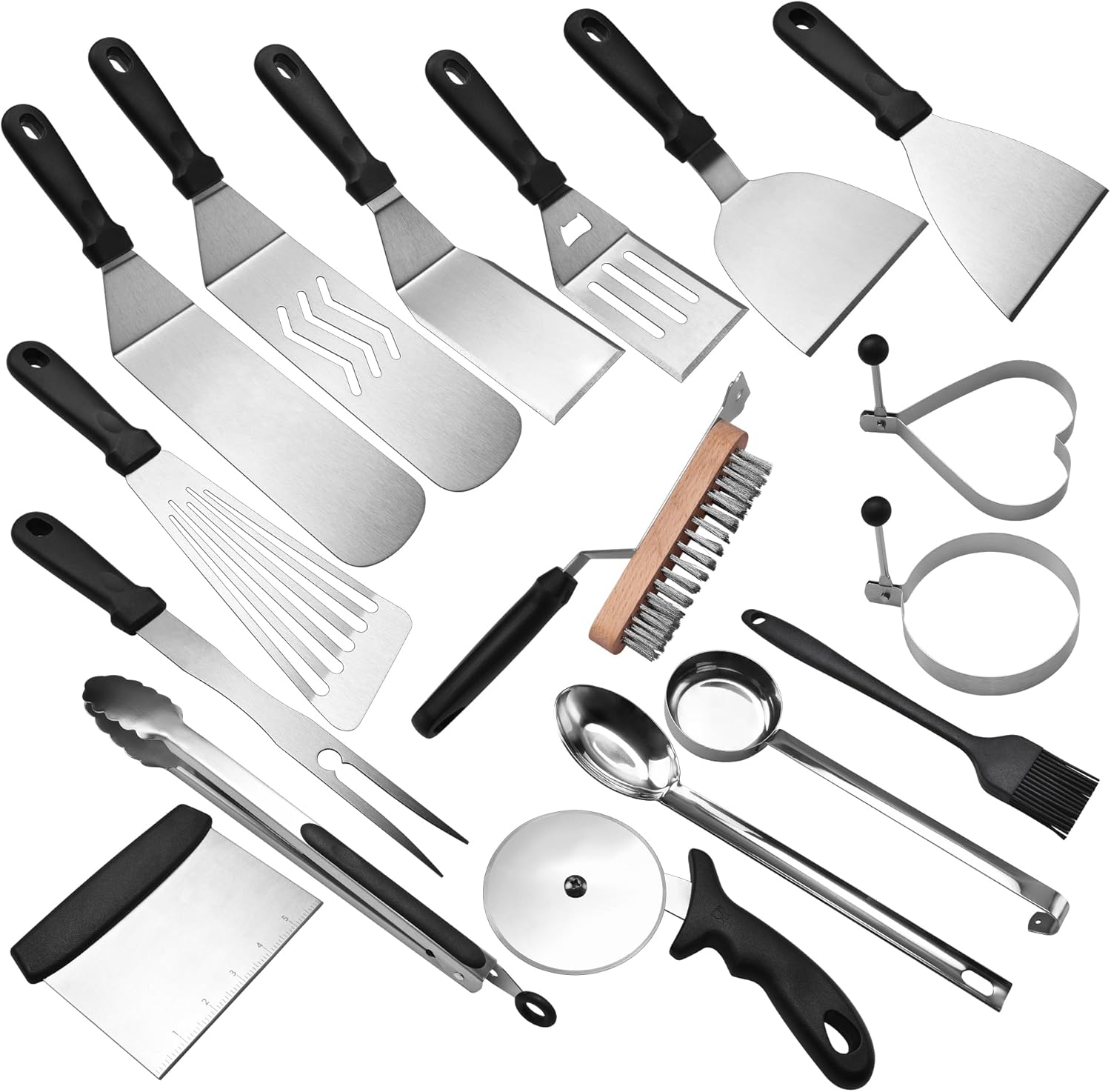 Professional BBQ Grill Tool Set, 17-Piece Stainless Steel Spatulas and Accessories Kit