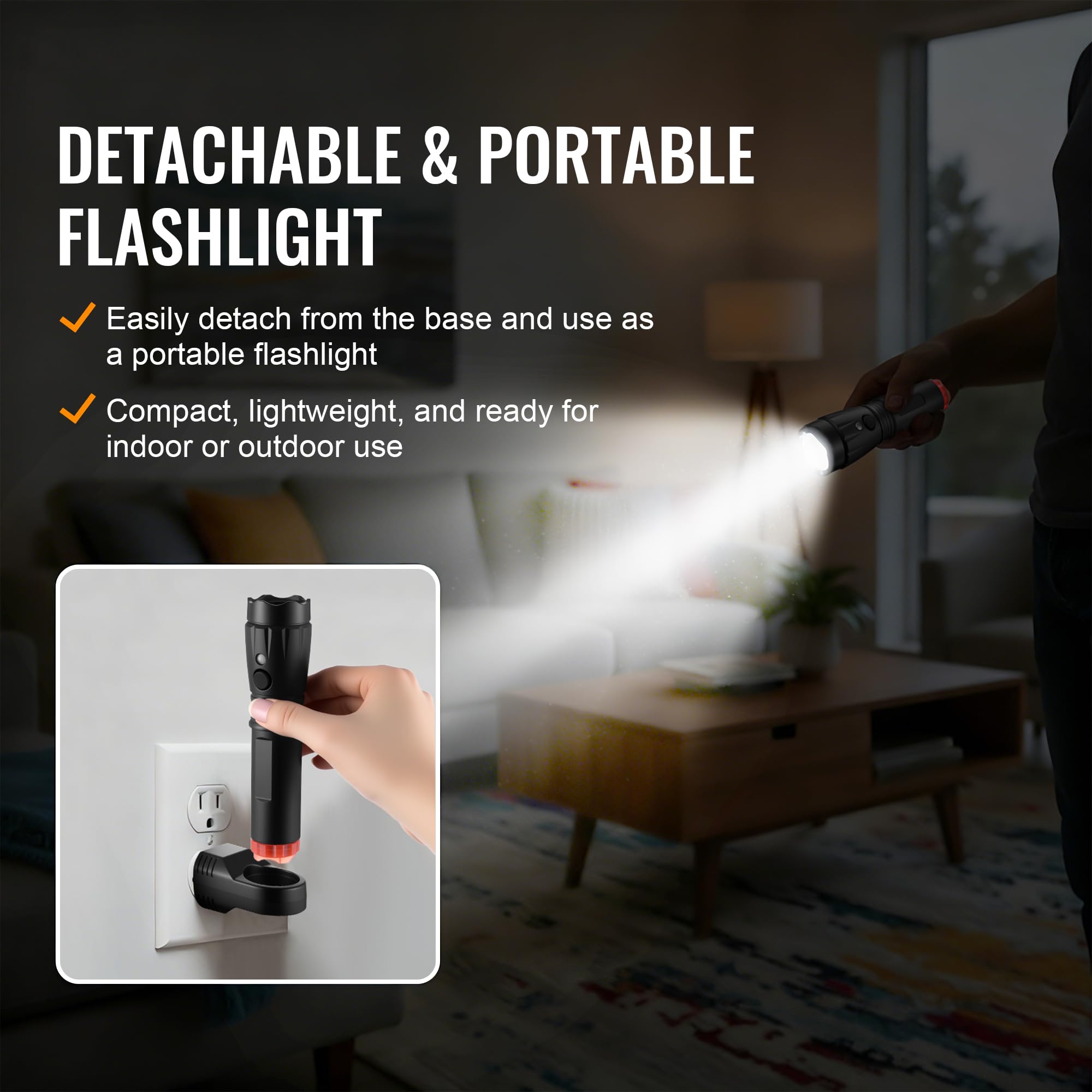 Torcia di emergenza 4 in 1 ricaricabile a LED con sensore di movimento per interruzioni di corrente, luce di sicurezza domestica portatile da lavoro, torcia rimovibile per campeggio e uso