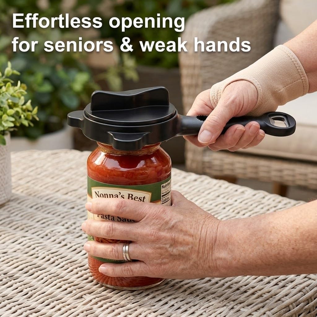 Jar Opener, 4-in-1 Adjustable Lid Opener with Non-Slip Grip, Stainless Steel 3-Claw Bottle Opener, Easy Open Kitchen Tool for Jars, Bottles & Cans, Fits 1”–3.5” Lids (Black, 1PC/2PCS) (1)