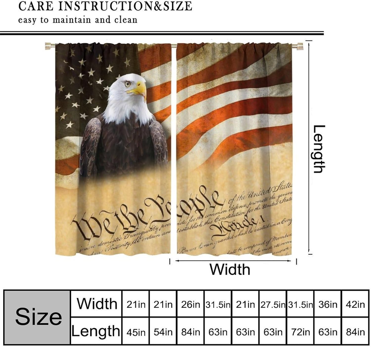 American Flag Curtains,Bald Eagle Independence Day Print Vintage USA Flag Blackout Rod Pocket Window Treatments for Kids Boys Cabin Farmhouse Bedroom Living Room Office Drapes 42" W X 54" L