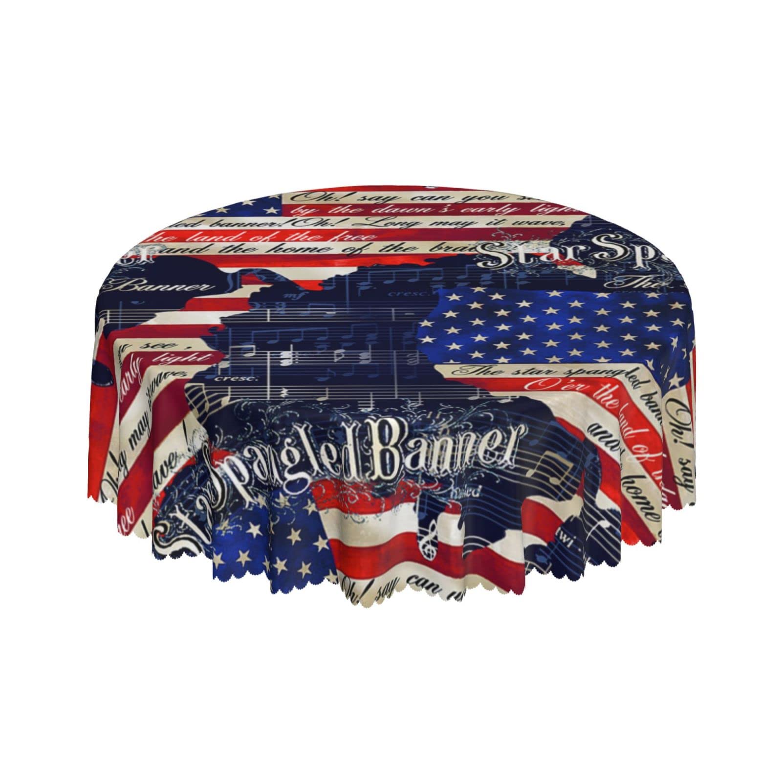 Lsjuee American Flag Patriotic Banner Round Tablecloth 60 Inch Printed Washable Tablecloth for Dining Party Holiday Fall Home Decorative