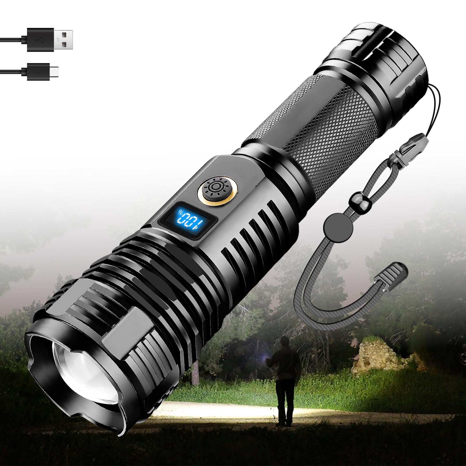 LeKaufen Taschenlampe LED Aufladbar 12000 Lumen mit LCD Disp