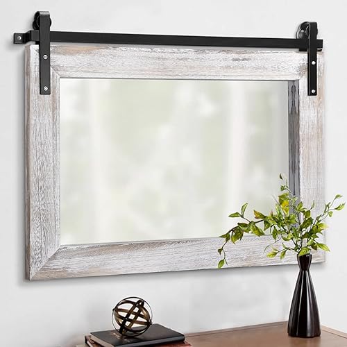 AAZZKANG Espejo grande para puerta de granero con marco de madera, espejos rectangulares para pared, baño, tocador, decorativo, para dormitorio,