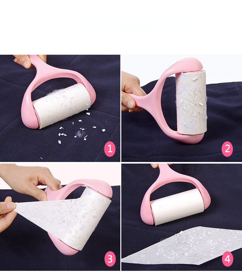 SWIHELP Rouleau Anti-Peluches,540 Feuilles,Anti-poussière, Collecteur De Poils, Brosse Pour Vêtements Et Squames D'animaux. [1 Manche + 9 Rouleaux