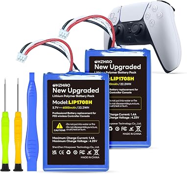 2026 New Upgraded 2pack PS5 Controller Battery, 6000mAh LIP1708 Battery for Sony PS5 PlayStation 5 Dual Sense Controller CFI-ZCT1W Gamepad, 3.7V High-Capacity PS5 Battery Replacement
