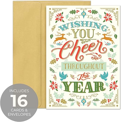 Miniatura 8 de Masterpiece - Tarjetas de nostalgia de Navidad, 16 tarjetas navideñas en caja con sobres forrados de papel dorado a juego, 5 58 x 7 78 pulgadas,