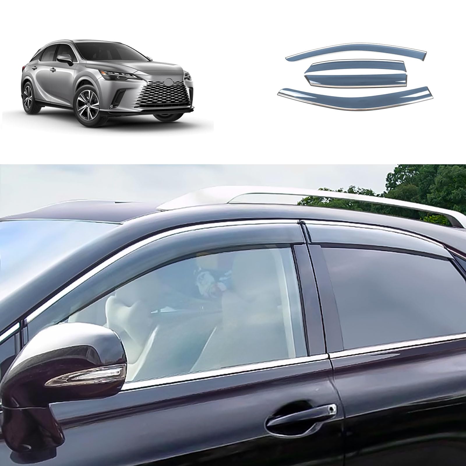 TERDARAY Side Window Deflector Visors Compatible with Lexus New RX RX350 RX350h RX500h 2023 2024 2025 2026 Acrylic Smoke Tinted Sun Rain Wind Guards