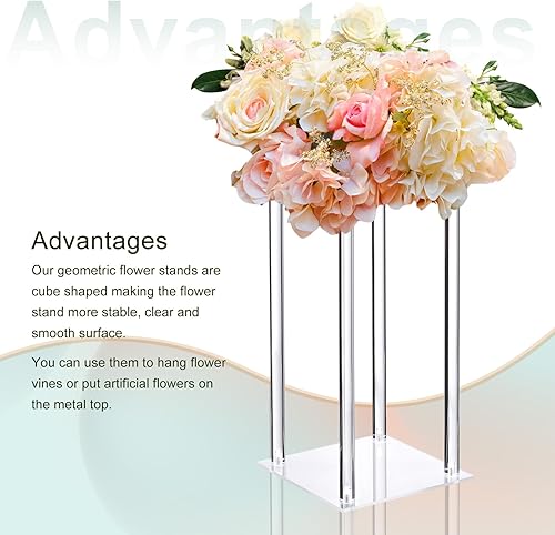 Miniatura 3 de MECCANIXITY Columna de florero de flores de boda, soporte de flores de acrílico de 15.7 pulgadas de alto para decoración de bodas, fiestas, cenas,