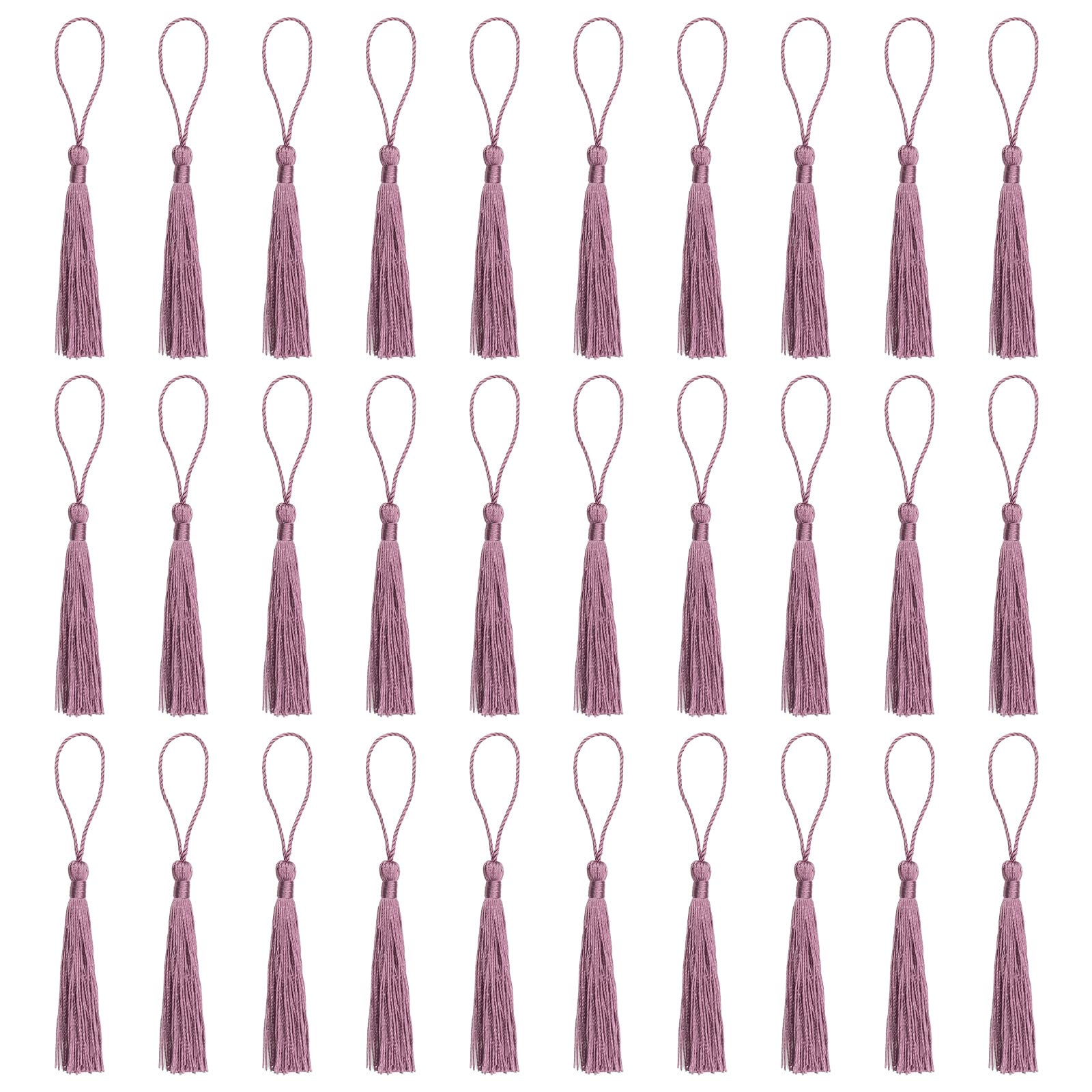 VAPKER 30 Purple Tassels 13cm/5-Inch Silky Soft Mini Tassels with Cord Loop for Jewelry Making, DIY Projects, Bookmarks