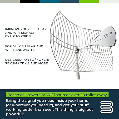 Miniatura 3 de Bolton - Antena parabólica Long Ranger 2021, alcance de hasta 20 millas, antena celularWiFi de hasta +28 dB, todas las bandas de celdas LTE, 4G, 5G,