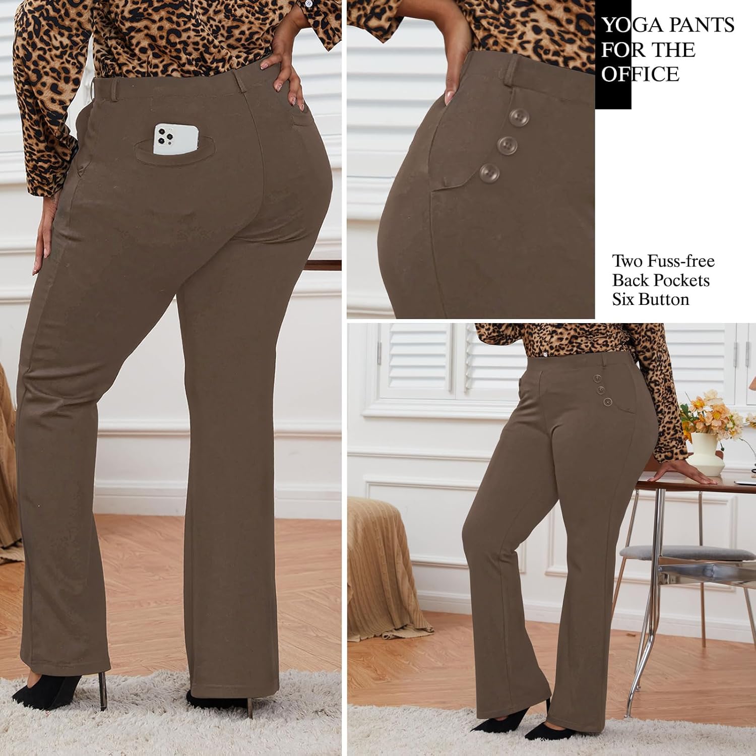 DGD Wrinkle-Free Stretch Dress Pants Plus Size for Women Pull-on Pant Ease into Comfort Office Pant