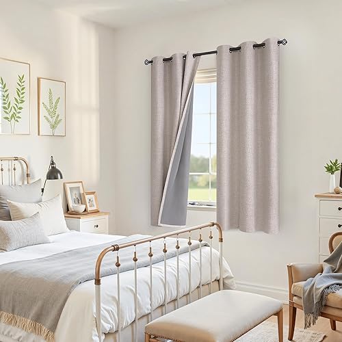 Miniatura 3 de YoungsTex - Cortinas opacas de lino para dormitorio, oscurecimiento de la habitación, cortinas con textura de lino, paneles con aislamiento térmico
