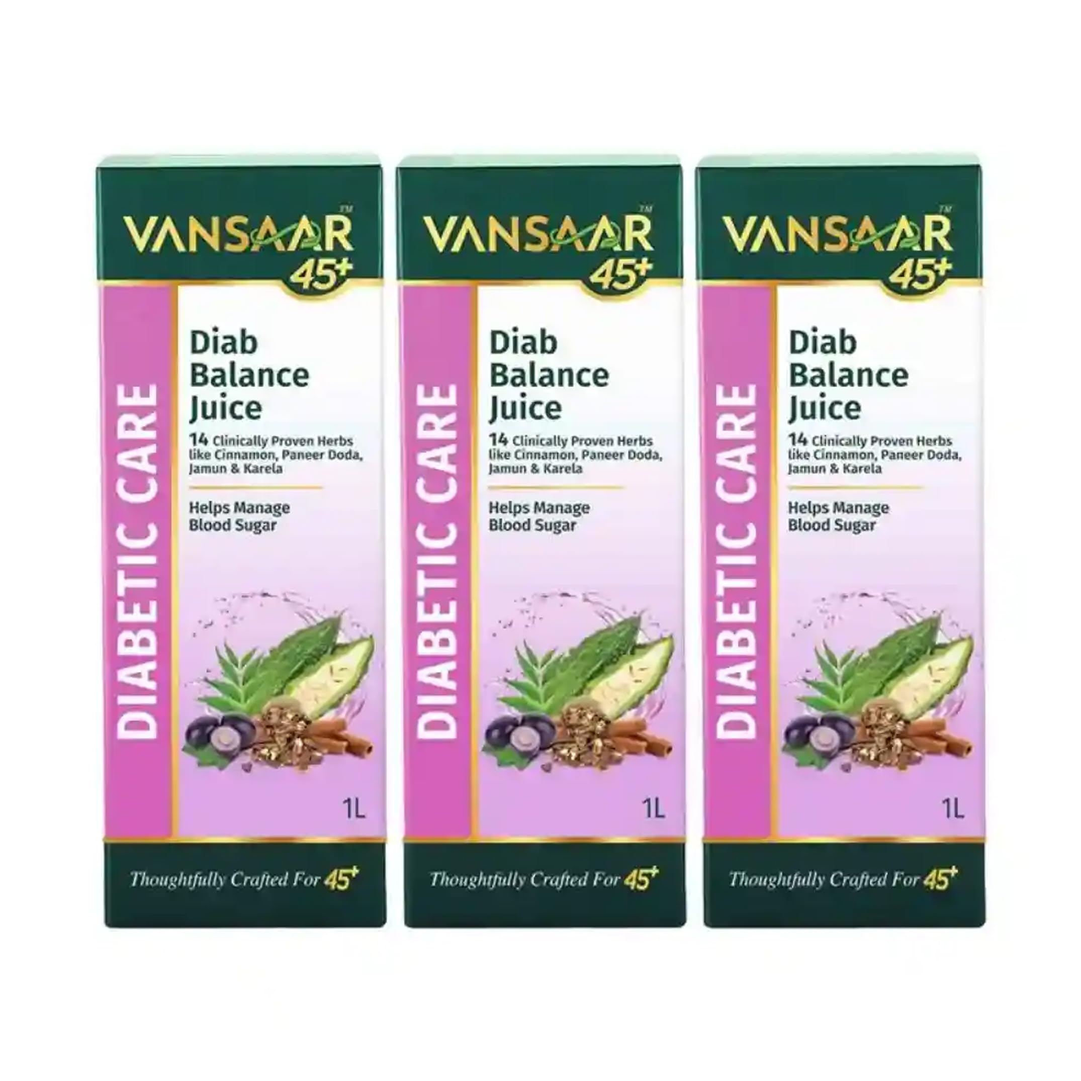 Vansaar 45+ Diab Balance Juice, 1L | Ayurvedic Diabetic Care Juice for 45+ Adults | Karela, Jamun, Neem, Paneer Doda, Cinnamon, & 9 more natural herbs | Manages Blood Sugar & Insulin Level (Pack of 3)-image-33