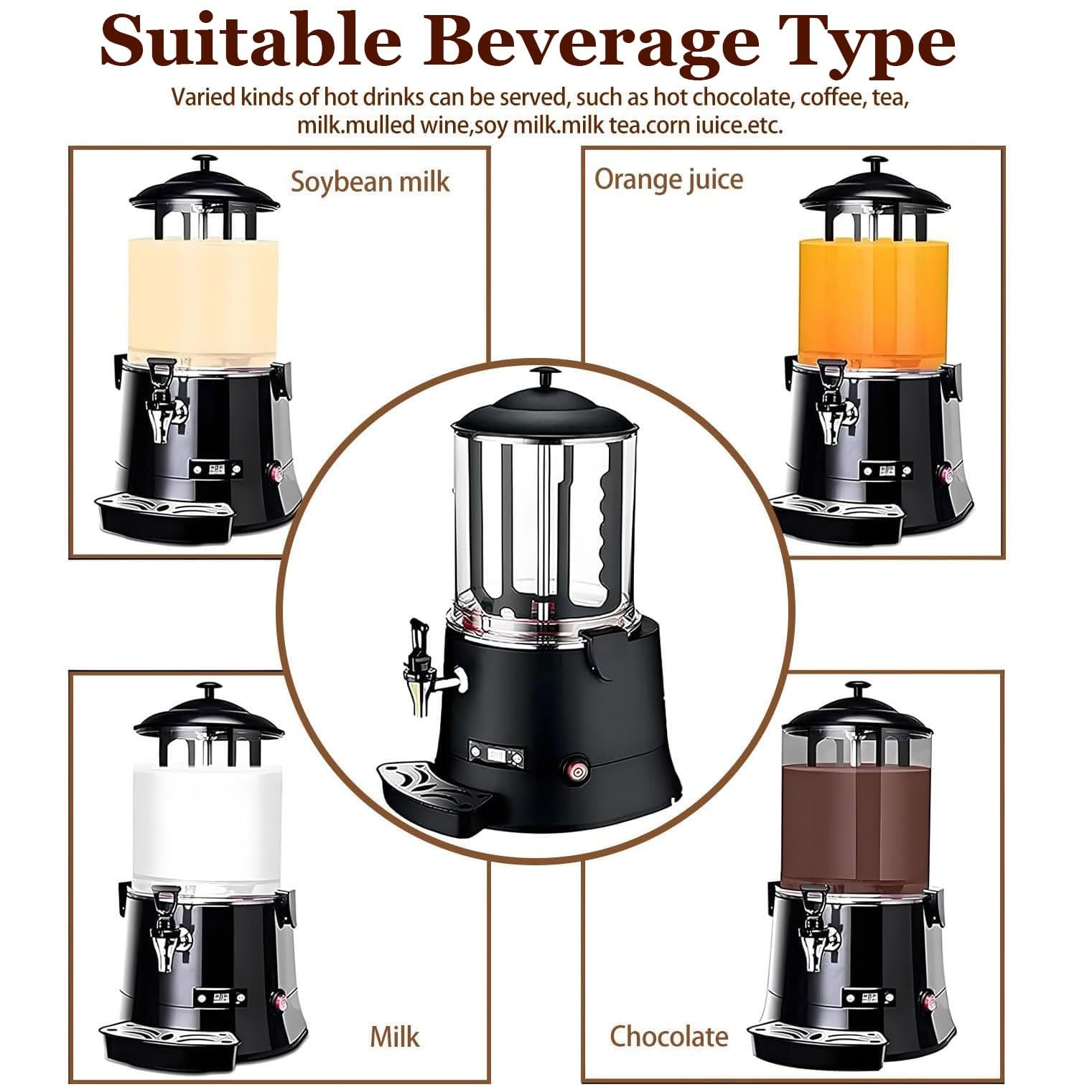 Distributeur de Chocolat Chaud Machine 110/220V 5L/10L Réglable 30-90°C Affichage LED Chauffe-Boissons Électrique