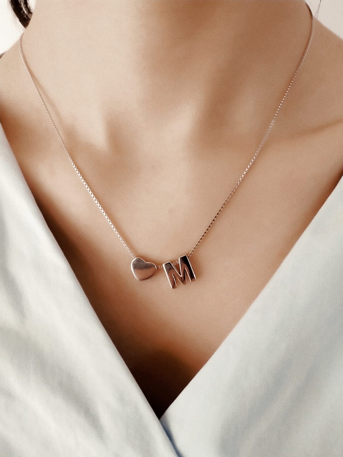 Ciondolo con Iniziale Argento 925 Amore Cuore Simboli & Pendente Personalizzata Alfabeto Nome A-Z Collana Piccolo Catena Donna Uomo
