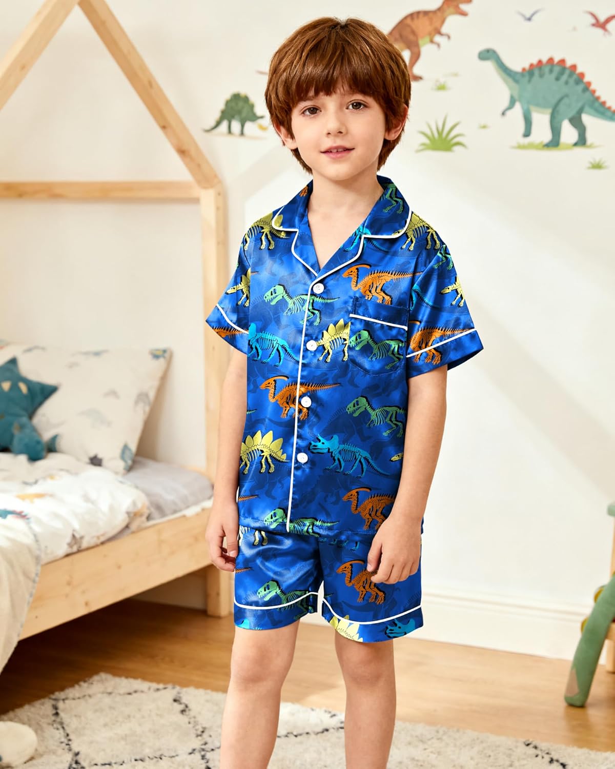 Boys Pajamas Toddler Little Boys Silky Satin Pajamas Button Down Short Sleeve & Shorts Pjs Set Kids Sleepwear 3-10 Years - Image 2