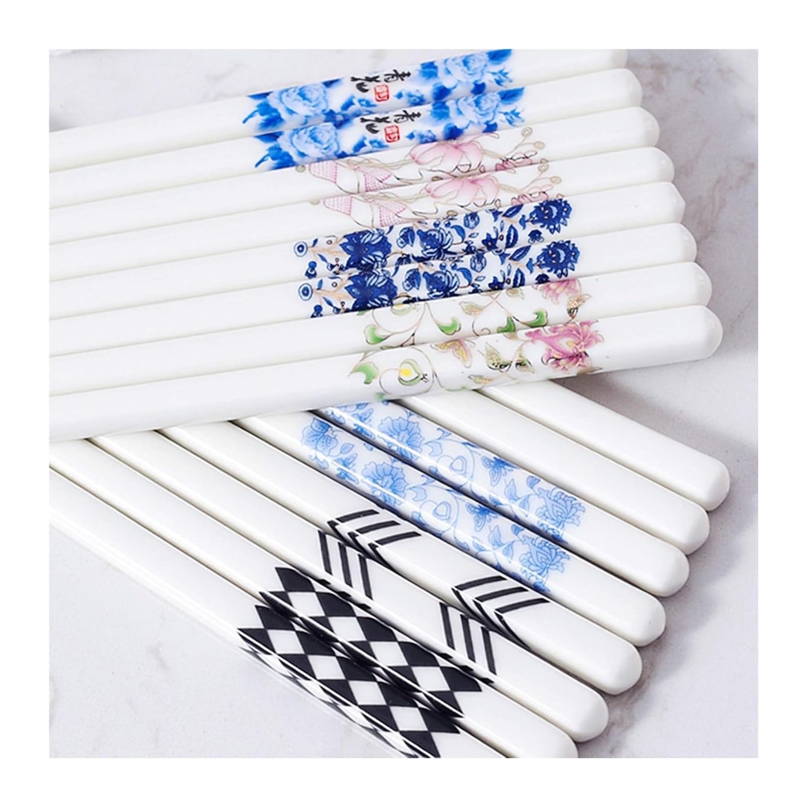 Jeu de baguettes, Baguettes en porcelaine réutilisables, for japonaise chinoise coréenne Sushi, résistantes à la moisissure, saines et faciles nettoyer, paquet cadeau de 5 paires A(E)