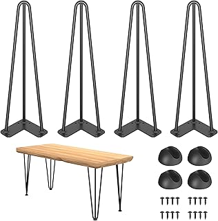 16" Hairpin Table Legs: Set of 4 Metal Furniture Legs with Floor Protectors for Nightstand Coffee Table Bench Desk Home DIY Projects Heavy Duty Support Hairpin Table Legs (Black)