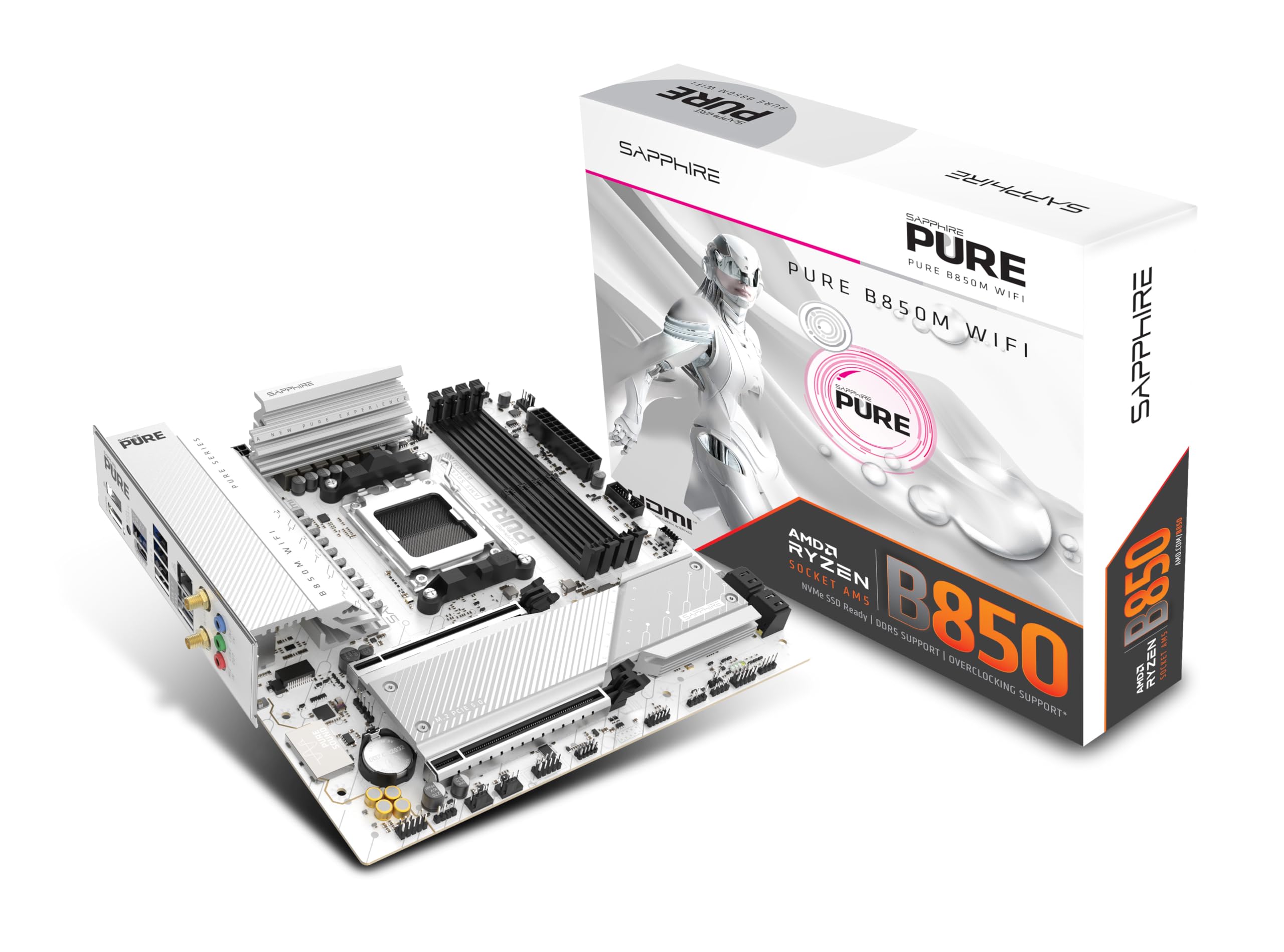 SAPPHIRE Carte mère AMD AM5 MATX Pure B850M WiFi 52123-02-40G