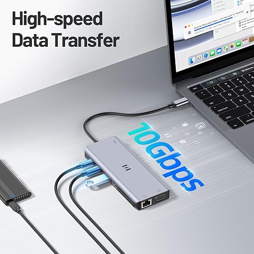 Miniatura 6 de Estación de acoplamiento USB C, 4 monitores, estación de acoplamiento para laptop 13 en 1, 3 monitores con HDMI dual, 8K DP, VGA, transferencia de