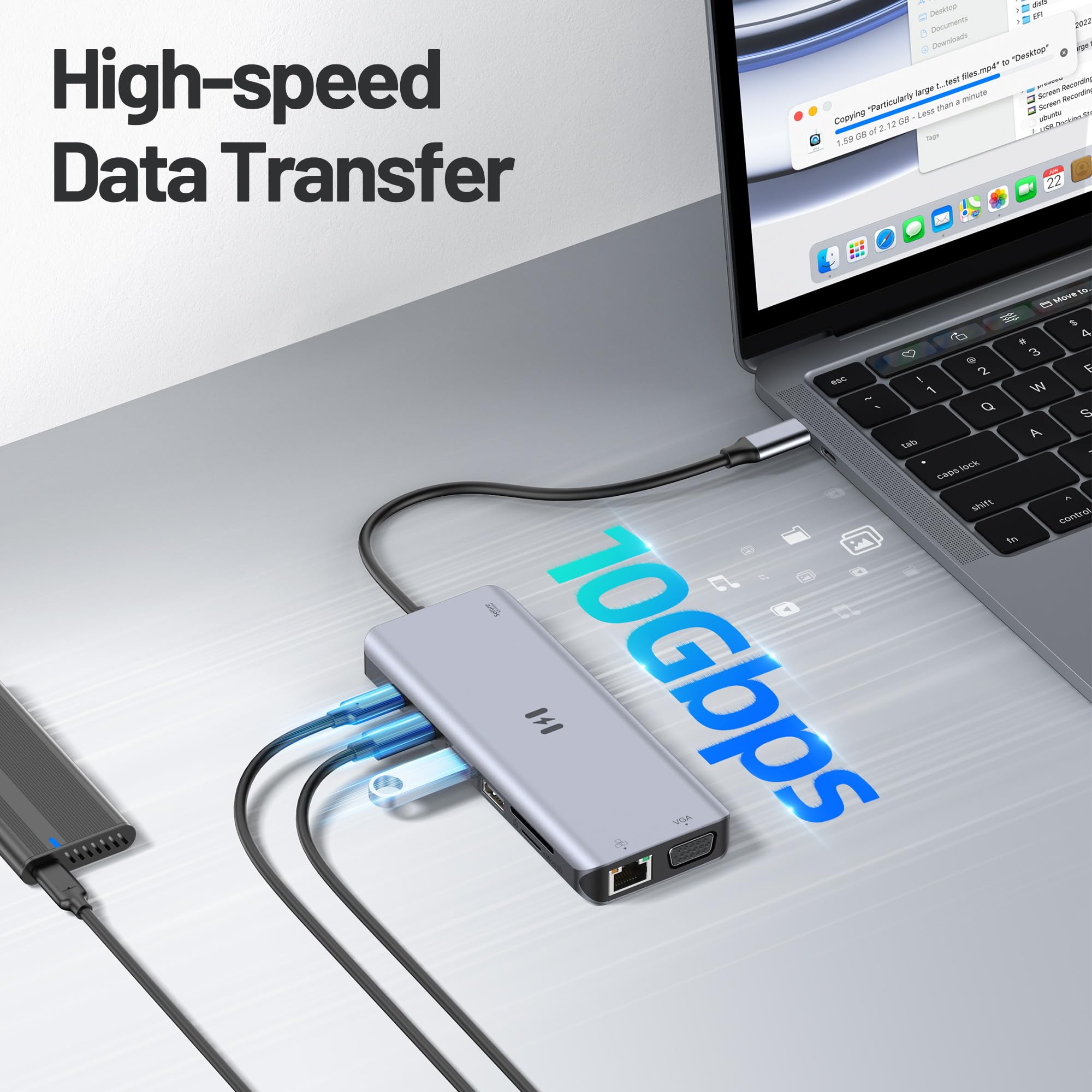 USB C DockingStation 4 Monitore, 13 in 1 Laptop Docking Station Vierfach-Monitor Dual HDMI DisplayPort VGA, 10Gbps USB A&C 3.1, 100W PD, Ethernet SD/microSD, USB C Hub für MacBook Dell Hp