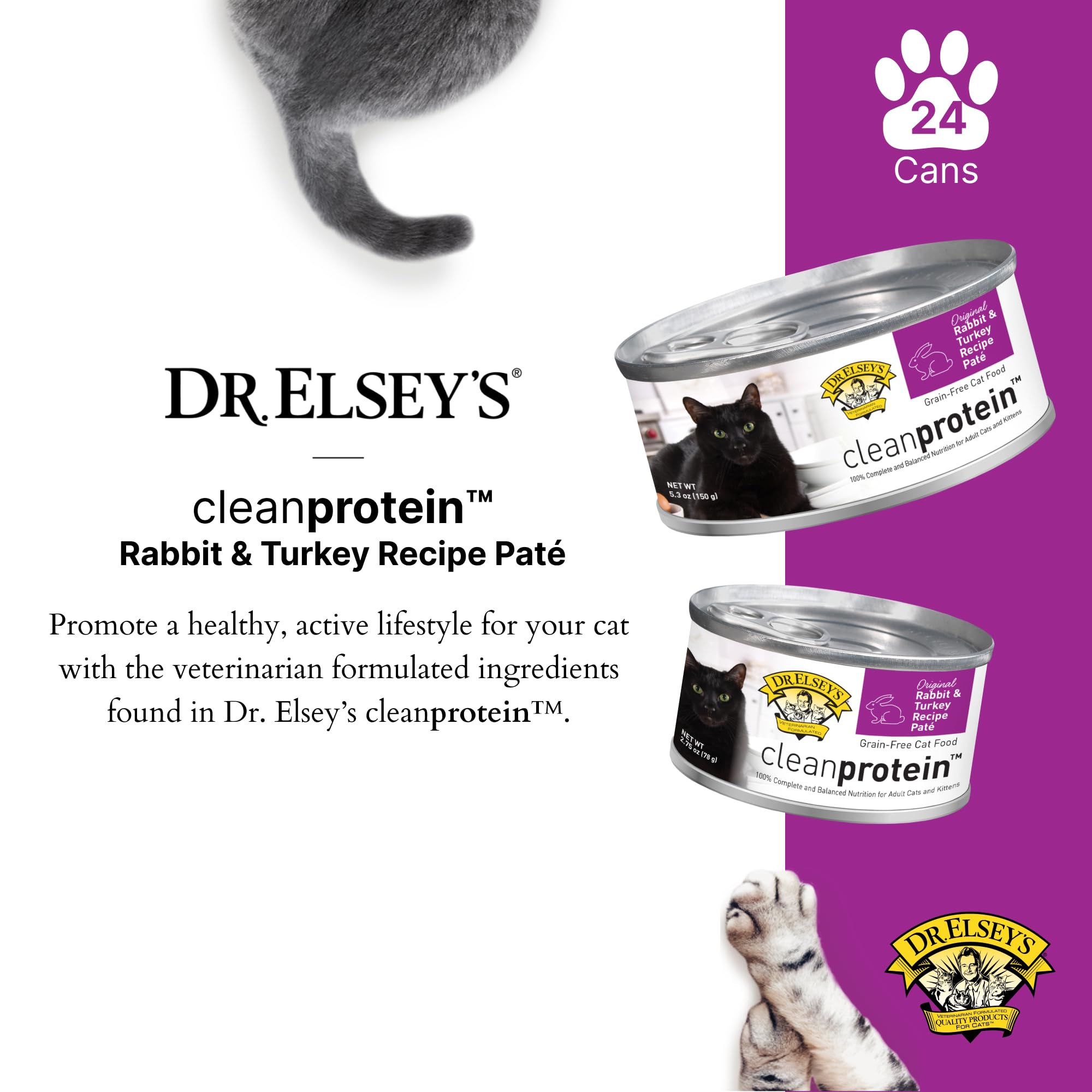 Dr. Elsey's cleanprotein Original Rabbit & Turkey Recipe Wet Cat Food, (Pack of 24), 2.75oz Cans