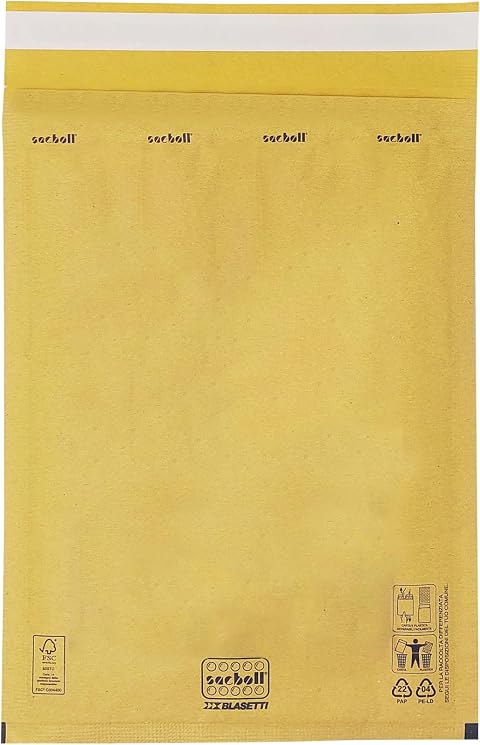 Blasetti Sacboll - Buste Imbottite Avana 25x39cm - 10pz - Pluriball FSC | Blasetti Sacboll: buste imbottite avana 10pz, carta kraft FSC, pluriball antiurto, chiusura autoadesiva.