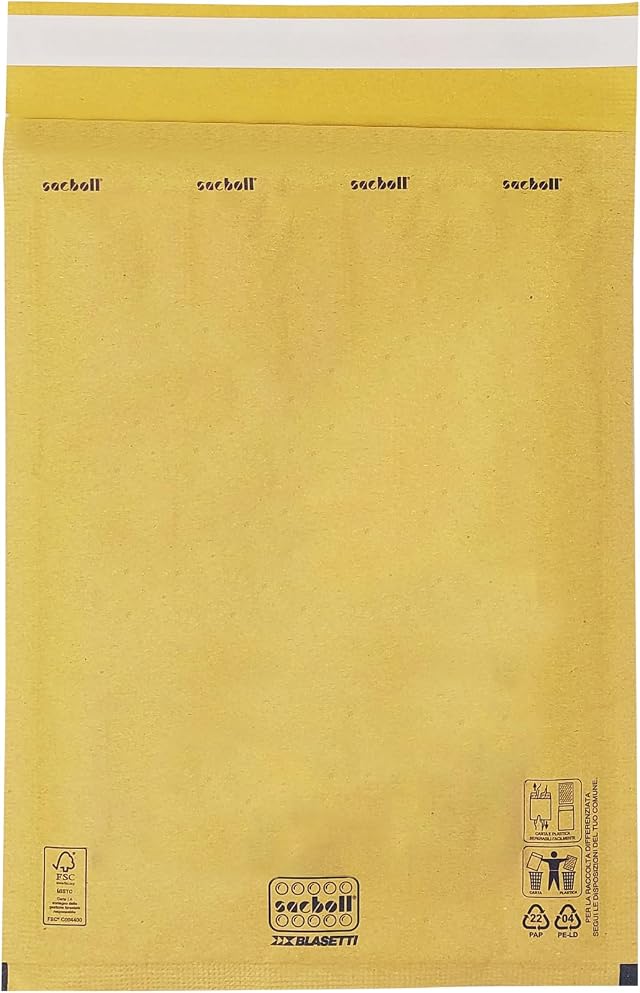 Blasetti Sacboll - Buste Imbottite Avana 25x39cm - 10pz - Pluriball FSC | Blasetti Sacboll: buste imbottite avana 10pz, carta kraft FSC, pluriball antiurto, chiusura autoadesiva.