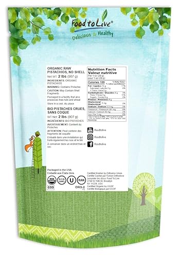Miniatura 2 de Pistachos crudos orgánicos, sin cáscara, 2 libras, granos sin sal y sin tostar sin transgénicos. Perfecto para aperitivos y cocinar. Nueces
