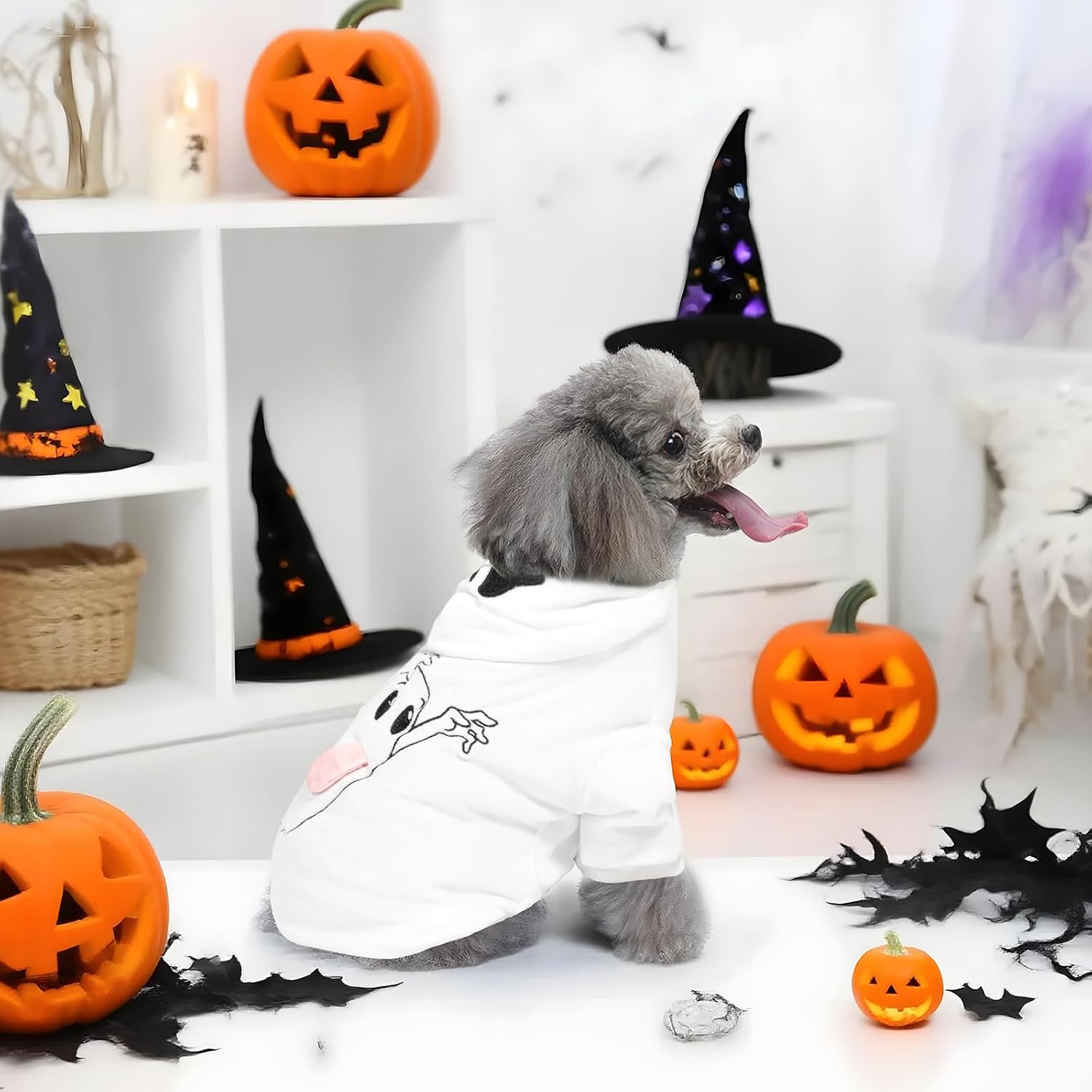 NACOCO Halloween Ghost Dog Costume White Hoodie for Small Medium Pets XL — view 4