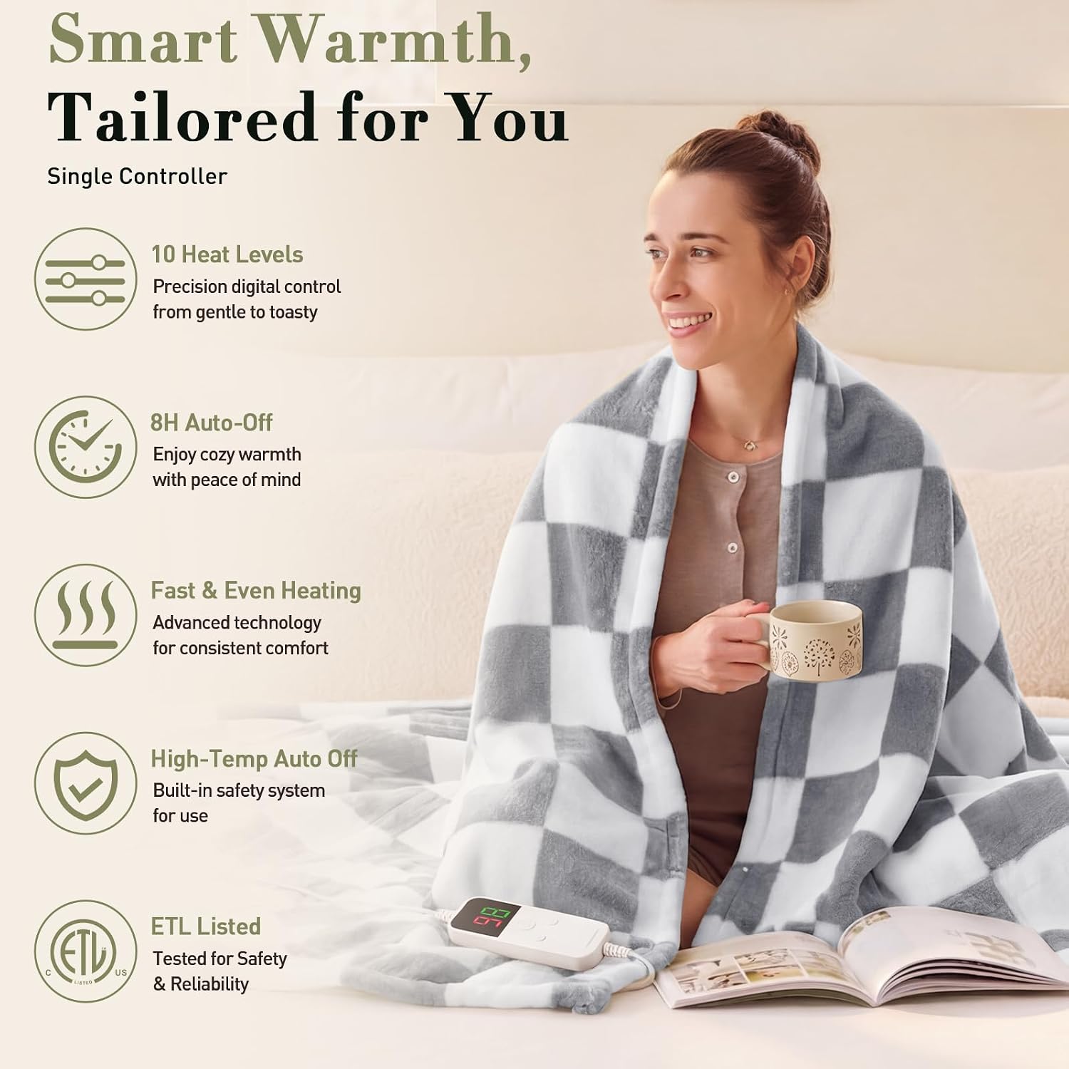 Grey Heated Blanket Electric Throw 50"X60", Heating Blanket Throw image 3