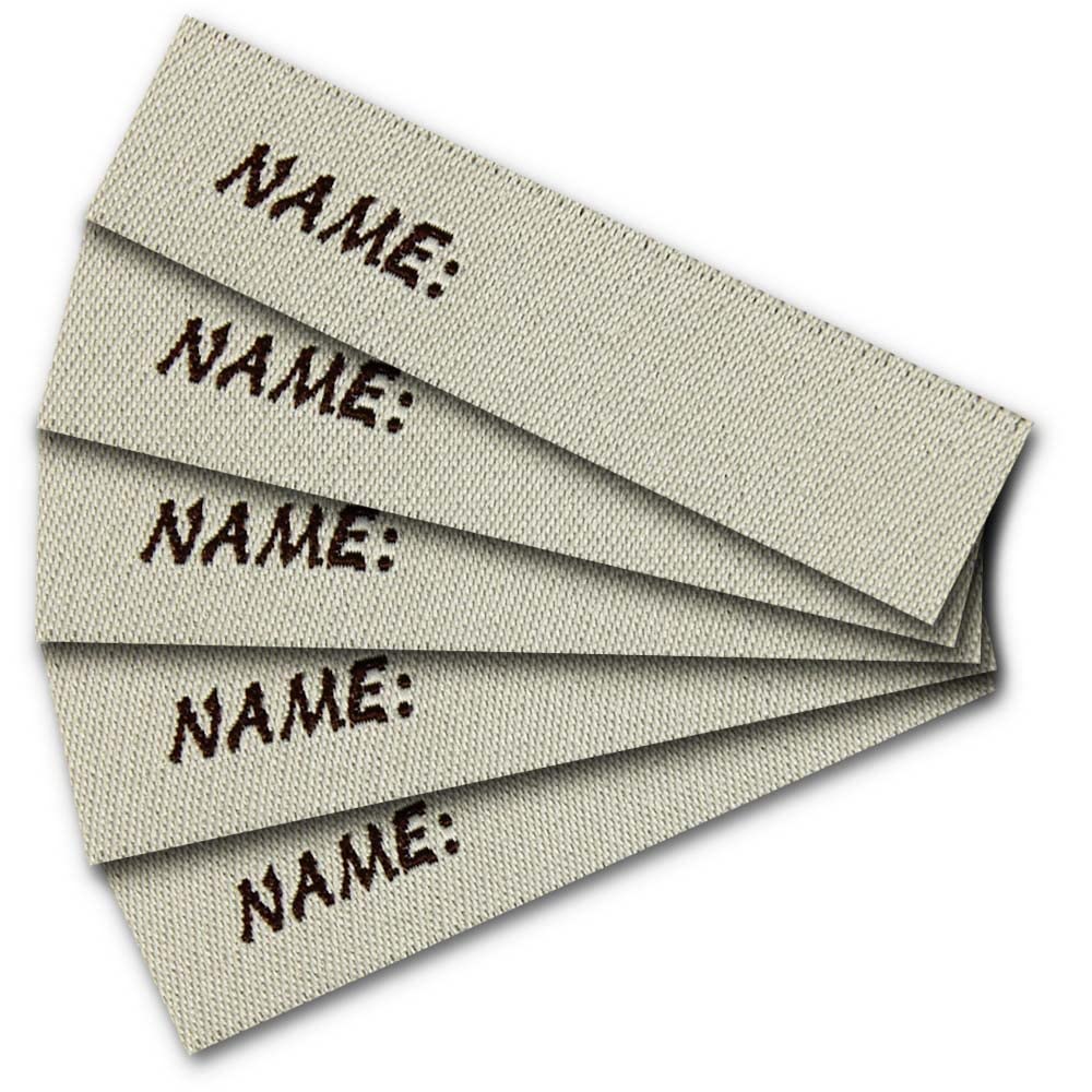Textiletiketten zum Beschriften "NAME" Menge 200 Stück / 36,00 €, Farb-Kombinationen creme - braun