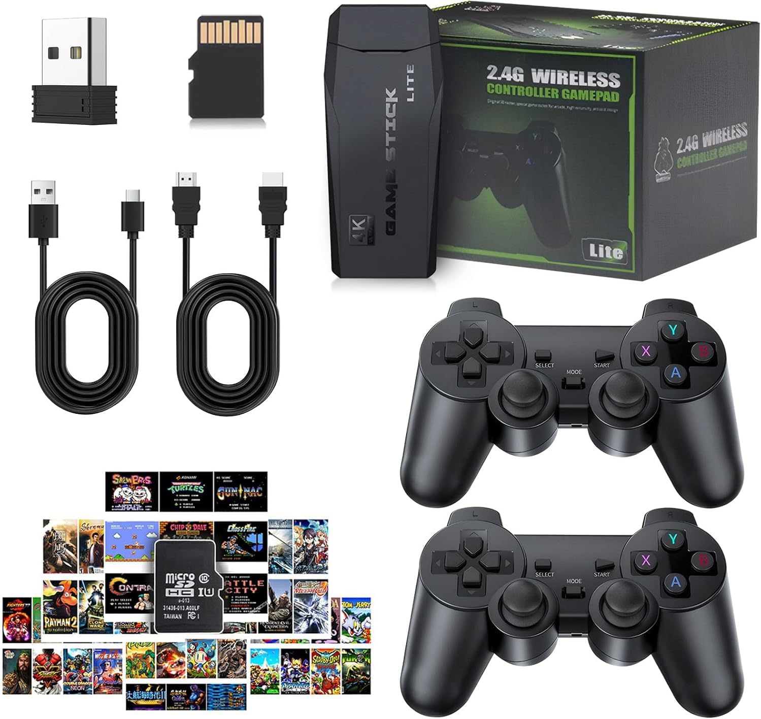 Retro Game Stick Lite, 4K HDMI TV Gaming Console with 20,000+ Built-in Classic Games, 128GB, 23 Emulators, Dual 2.4G Wireless Controllers, Plug & Play (128GB)
