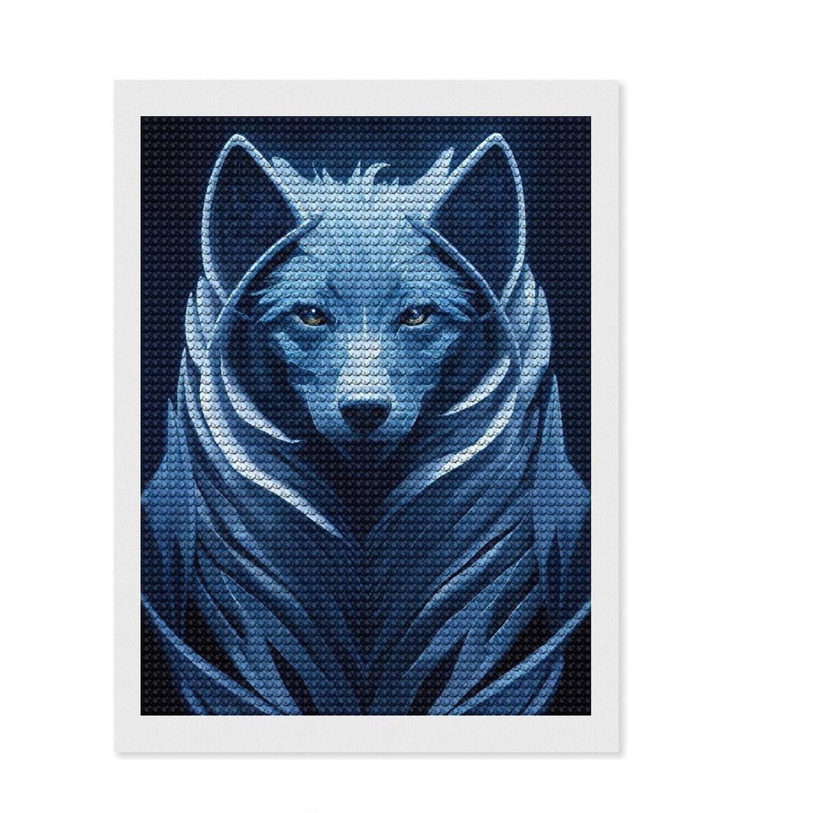 Junmoney Geometric Wolf DIY Diamond Art Canvas Kit 12"x16", Satisfying Creative Project, Mindful Craft Activity, Cosy Home Accent, Gift Idea
