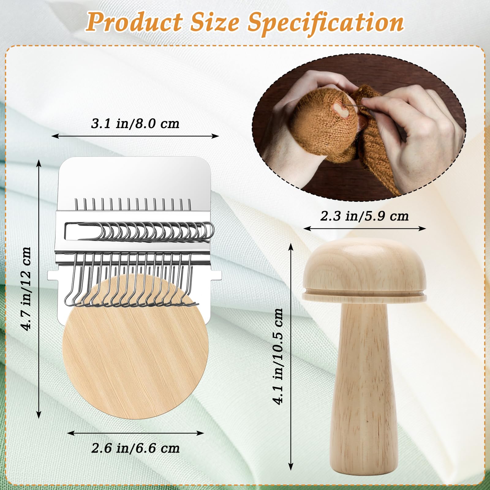 Windspeed Darning Mushroom for Socks Darner Kit Include 14 Hooks Speedweve Loom 9 Large Eye Needles 50 Colors Thread for DIY Handicraft Home Sewing Care - Image 2