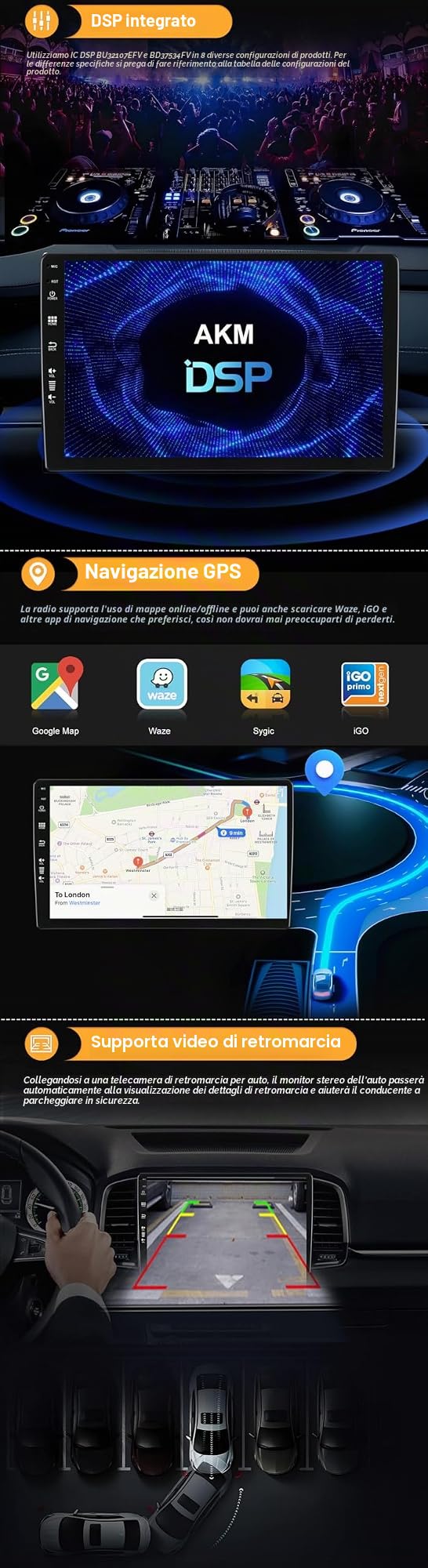 SXAUTO Android 15 Autoradio Per Jeep Grand Cherokee WK2 (2008-2013) GPS Navigation - Senza fili Carplay Android Auto - Telecamera - DAB Volante Split-Screen Dual-Band WIFI Bluetooth - 2 Din 9 Pollici