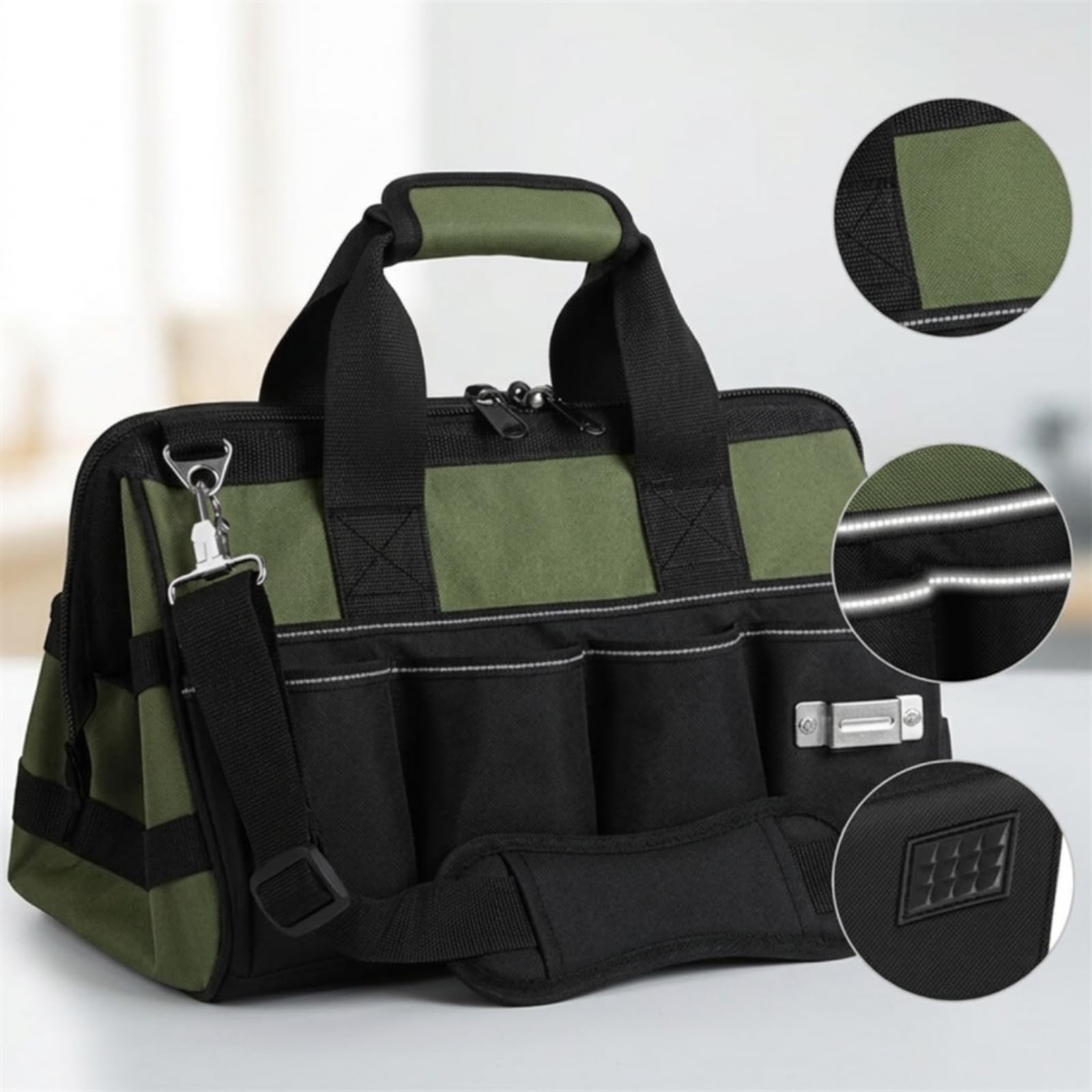 Sac à Outils En Tissu Oxford Robuste Sac à Outils avec Bandoulière Résistant Sacoche pour Techniciens, Bricoleurs, Maison, 18 Pouces