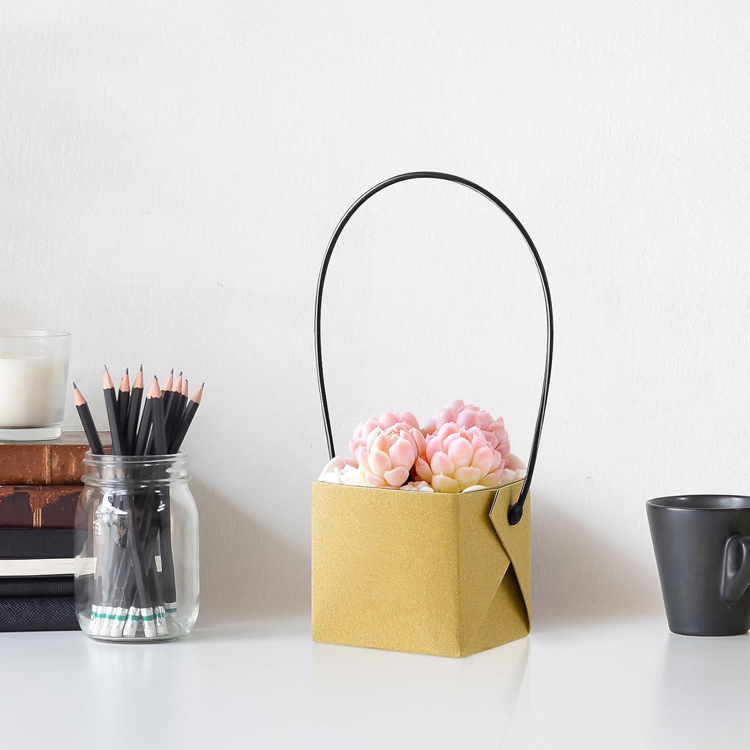 WXYWLIFB 50PCS Succulents Wraps,Succulent Gift Bags with Handles,Mini Kraft Paper Succulent Gift Box Basket for Wedding,Baby Shower,Succulent Plants Party Favors for Guests(Fits 2 Inch Pots) - Image 3