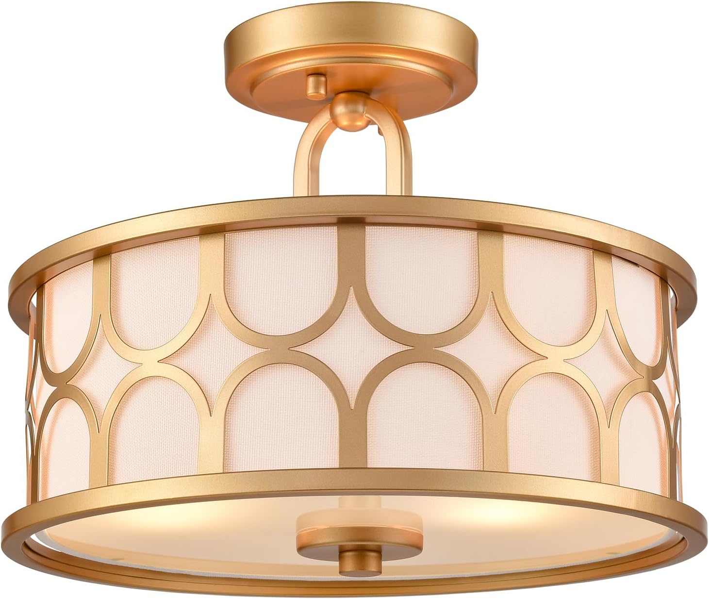Gold Drum Semi Flush Mount Ceiling Light 12.99" 2-Light Double Modern Drum Light Fixtures Ceiling for Hallway Bedroom Living Room Porch Entryway