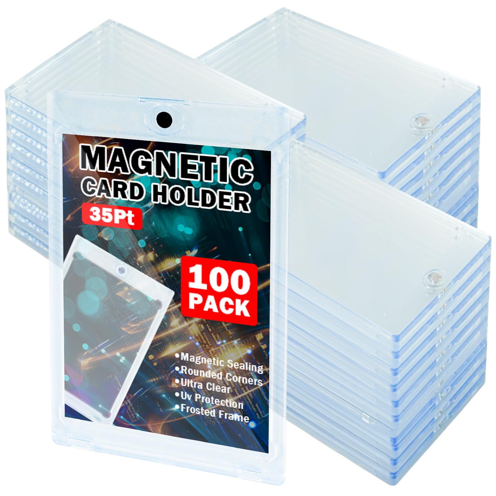 TORONTOKYO 100ct Magnetic Card Holders for Trading Cards, 35PT Baseball Card Holder Protector Hard Plastic Trading Card Case Sleeves for Baseball Card Sports Card Game Cards