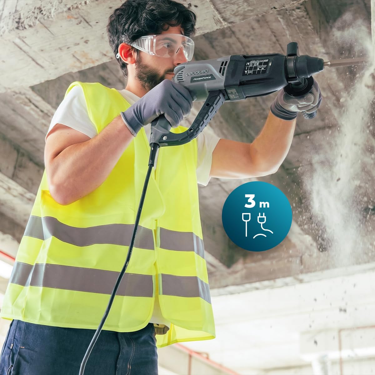 Cecotec Martello Perforatore SDS PowerForce 4000 Atomic. 800W, Energia Impatto 3J, Funzione 3in1, Adattatore Punte Standard, Include Punte e Scalpelli, Cavo 3m, Valigetta per Lavori Rapidi e Precisi