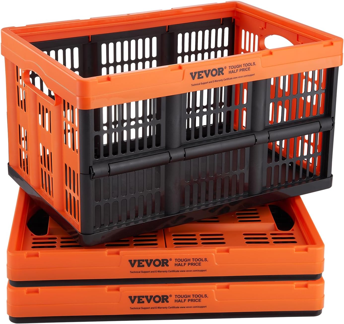 Plastic Collapsible Storage Basket, 45L 3 Packs, Folding Stackable Storage Containers/Bins with Handles, Large Heavy Duty Containers for Clothes, Toys, Books, Snack, Shoes and Grocery Organizing