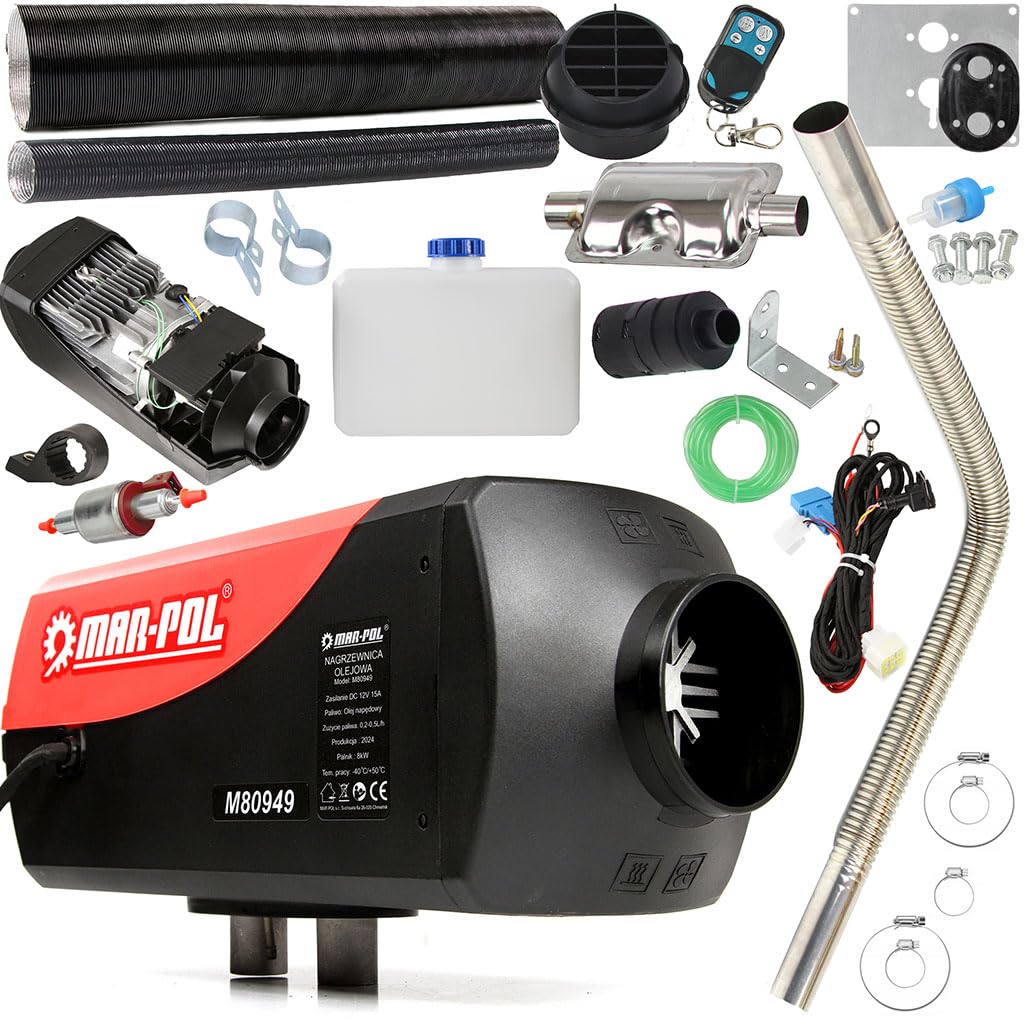 IMJ-Global Riscaldatore d’Aria Stufa Portatile | a Diesel Gasolio | 12V/230V | Potenza 8 kW | 15x39x18 cm | con Telecomando | per Roulotte Auto Garage Magazzini Abitazioni