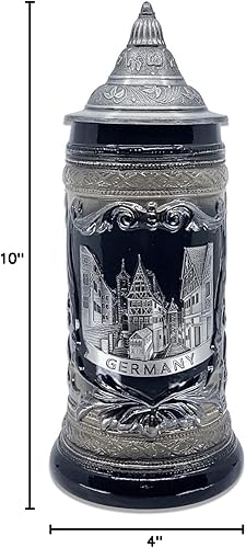 Miniatura 10 de Essence of Europe Gifts E.H.G OktoberfestHaus - Jarra de cerveza alemana de Rothenburg con emblema de metal en un azul cobalto, jarra de cerámica