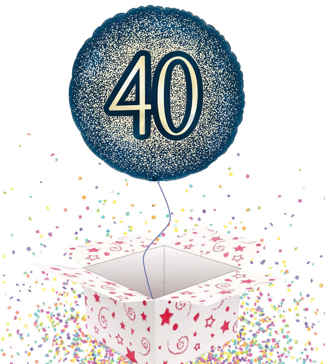 Jesters Party 40th Birthday Balloon for Party Decorations - 46cm Helium Inflated Foil Balloons with Box - Glittery Navy and Gold Party Supplies for 40th Birthday Decorations