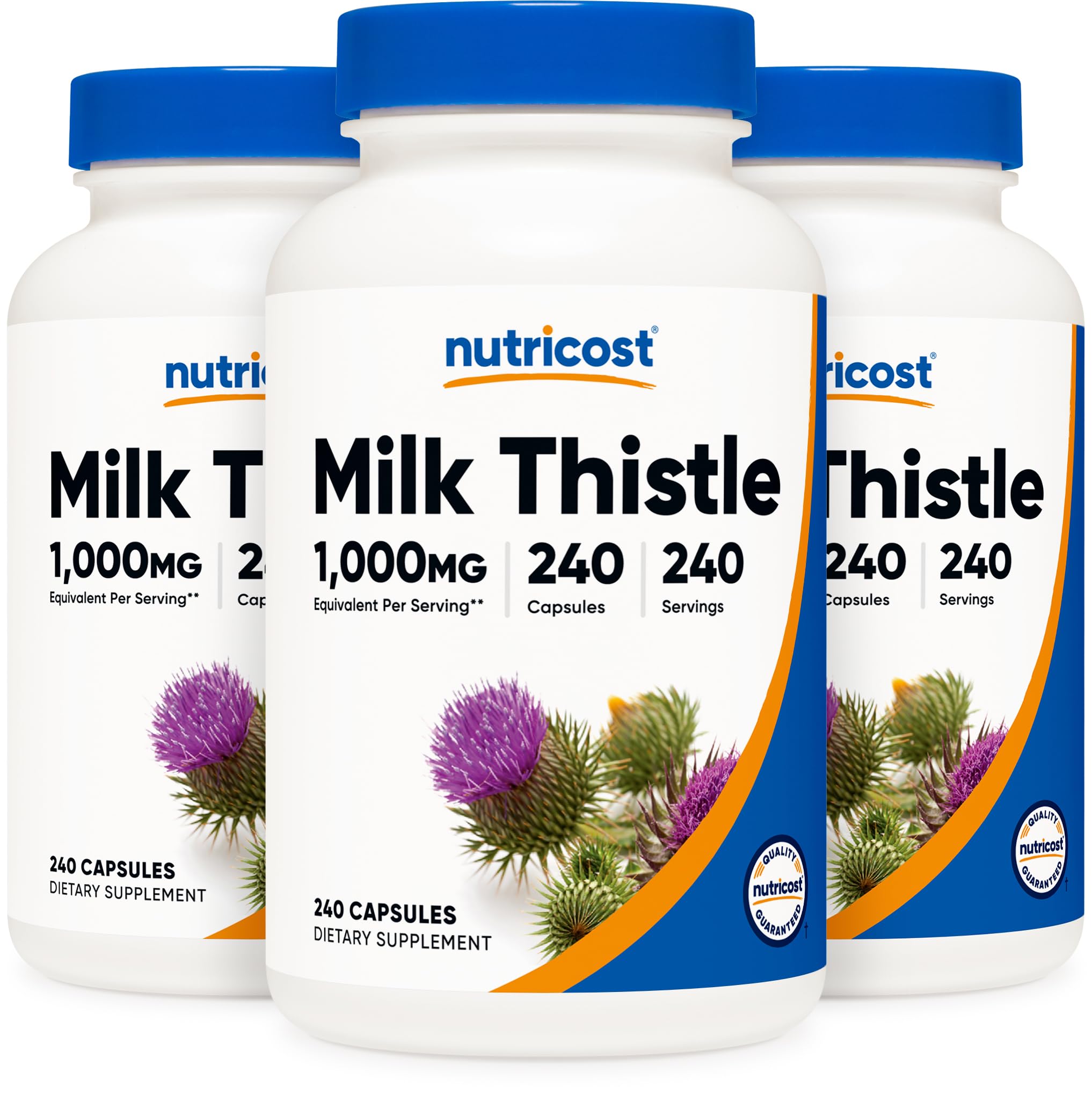 Nutricost Milk Thistle Extract 240 Capsules for 240 Servings Per Bottle (3 Pack) - Vegan, GMO Free and Gluten Free