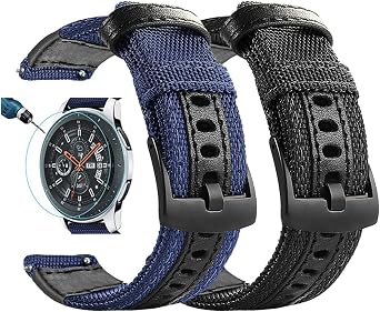 Maxjoy for Galaxy Watch 46mm Bands، Galaxy Watch 3 45mm Band، Gear S3 Frontier Bands، Men Nylon 22mm Quick Release استبدال حزام متوافق مع Samsung Galaxy Watch 46mm / 3 45mm / Gear S3, 2 حزمة