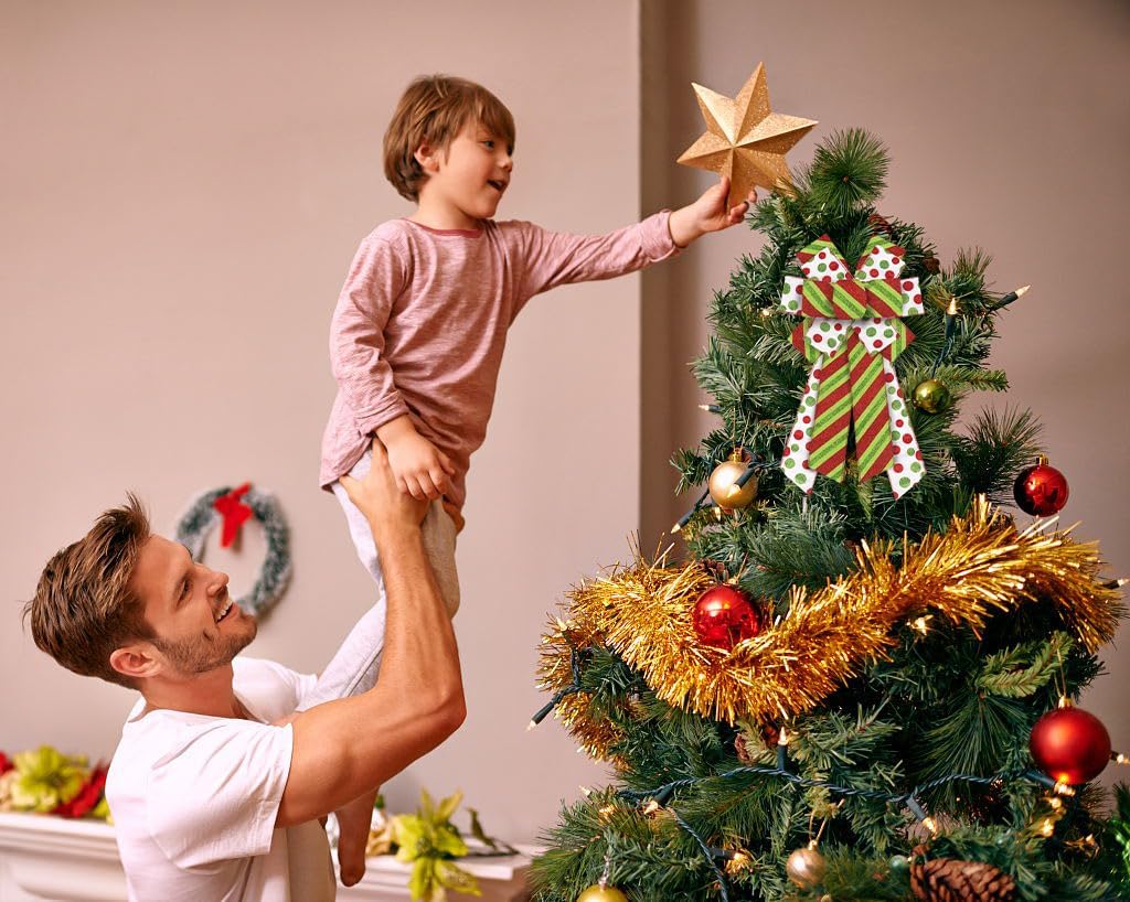 Large Christmas Bows for Wreath, Merry Christmas Wreath Bows Holiday Green Stripes Dots Burlap Bow Xmas Tree Craft Bows for Front Door Christmas New Year Decorations - Image 3