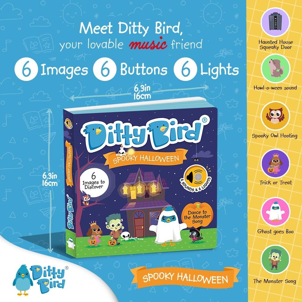 Ditty Bird Halloween Musical Books for Toddlers 1-3 | Interactive Sound Board Books with Sturdy Construction